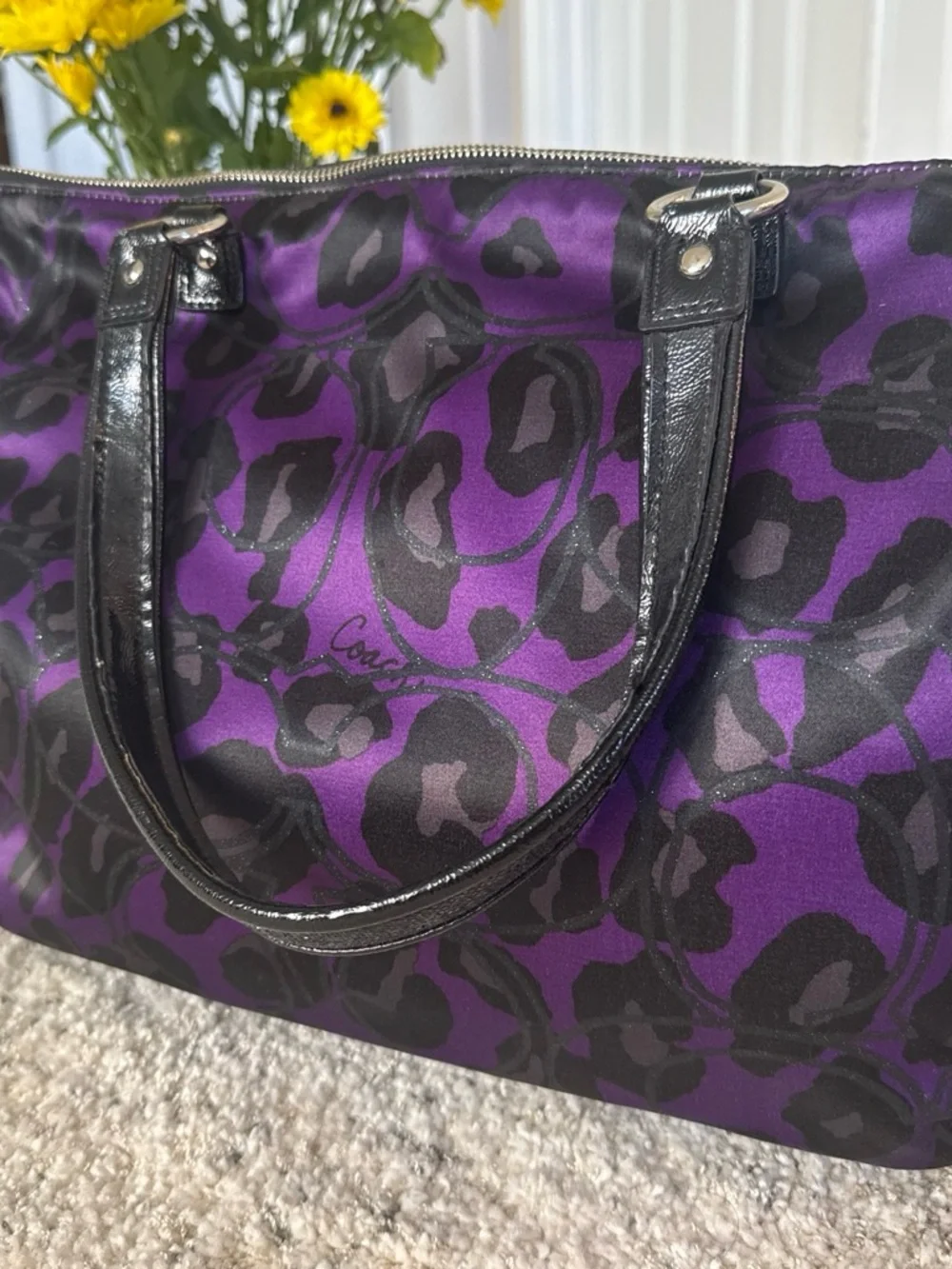 Coach Purple and Black Leopard-Print Shoulder Bag